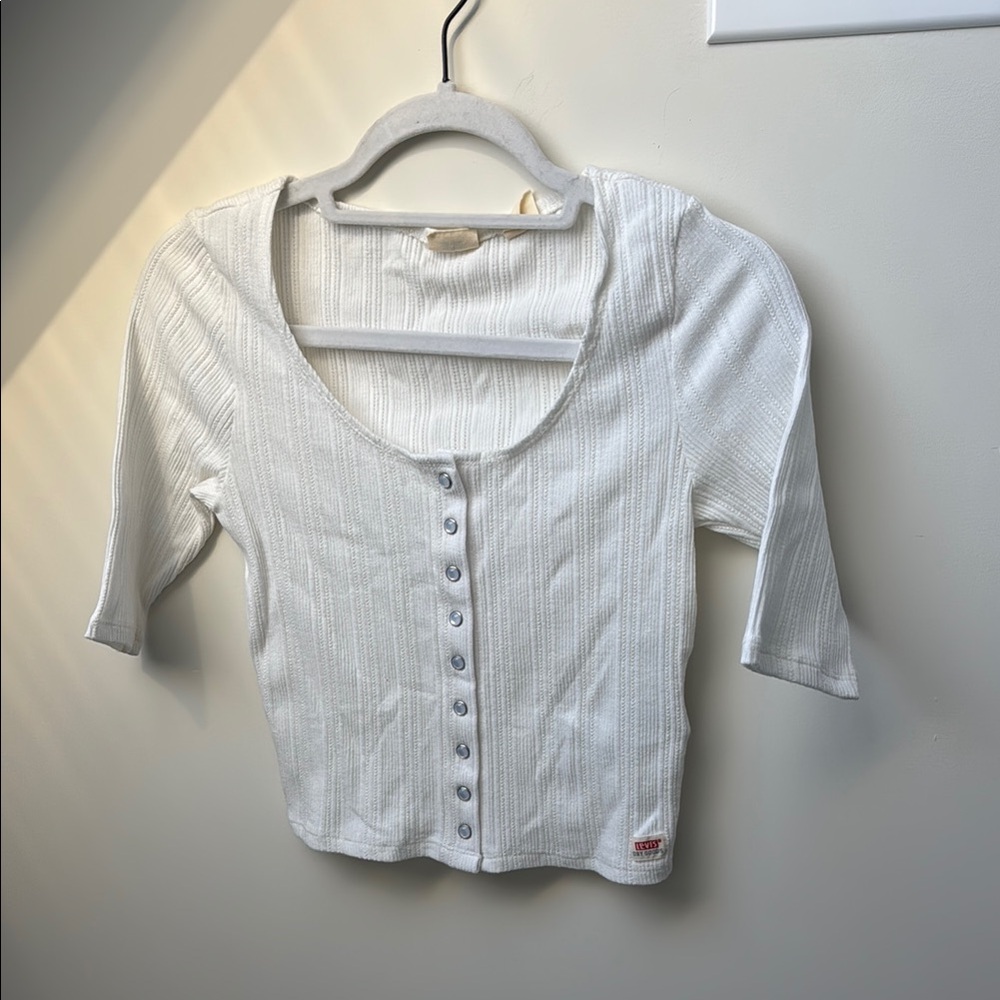 White Button-Up Ribbed Top